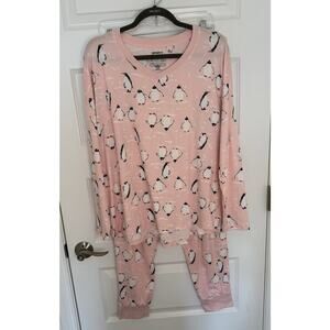 Joyspun XL Penguin Pajama Set Women’s Pink Long Sleeve Top & Pants Sleepwear